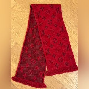 Louis Vuitton Monogram Logomania Red Scarf Wool and Silk Scarf